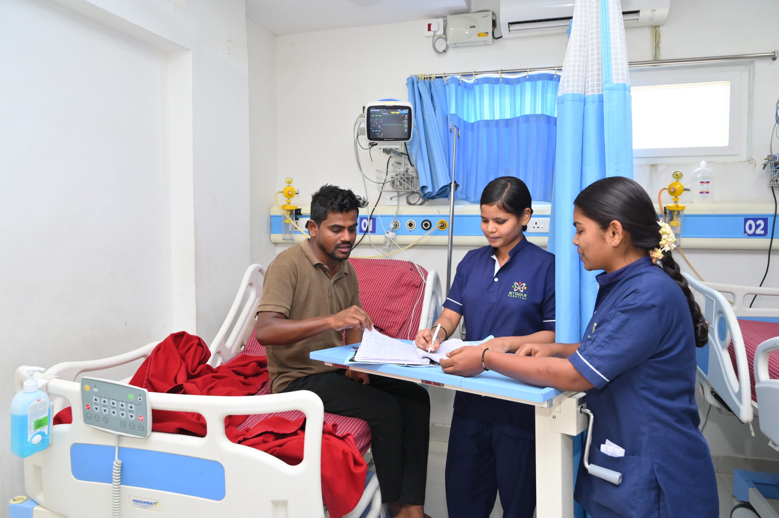 Doctor consulting patient in examination room